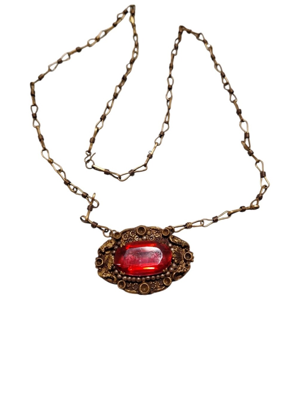 Vintage Victorian Faceted RED  Pendant Necklace Non Magnetic